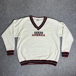 Vintage Guess America Sweatshirt Men's XL Cream Embroidered Made in USA 90s